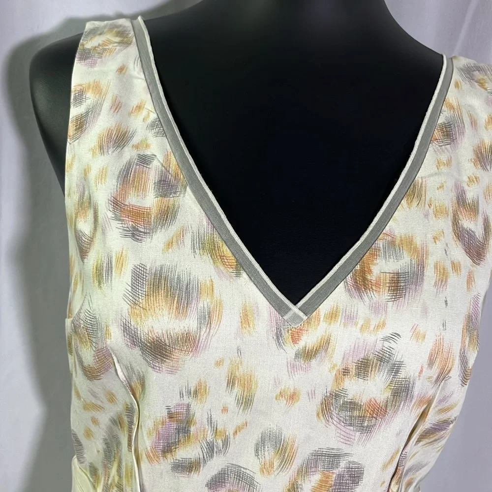 NWT Ann Taylor Ivory Colorful Printed Linen Blend Sleeveless Sheath Dress